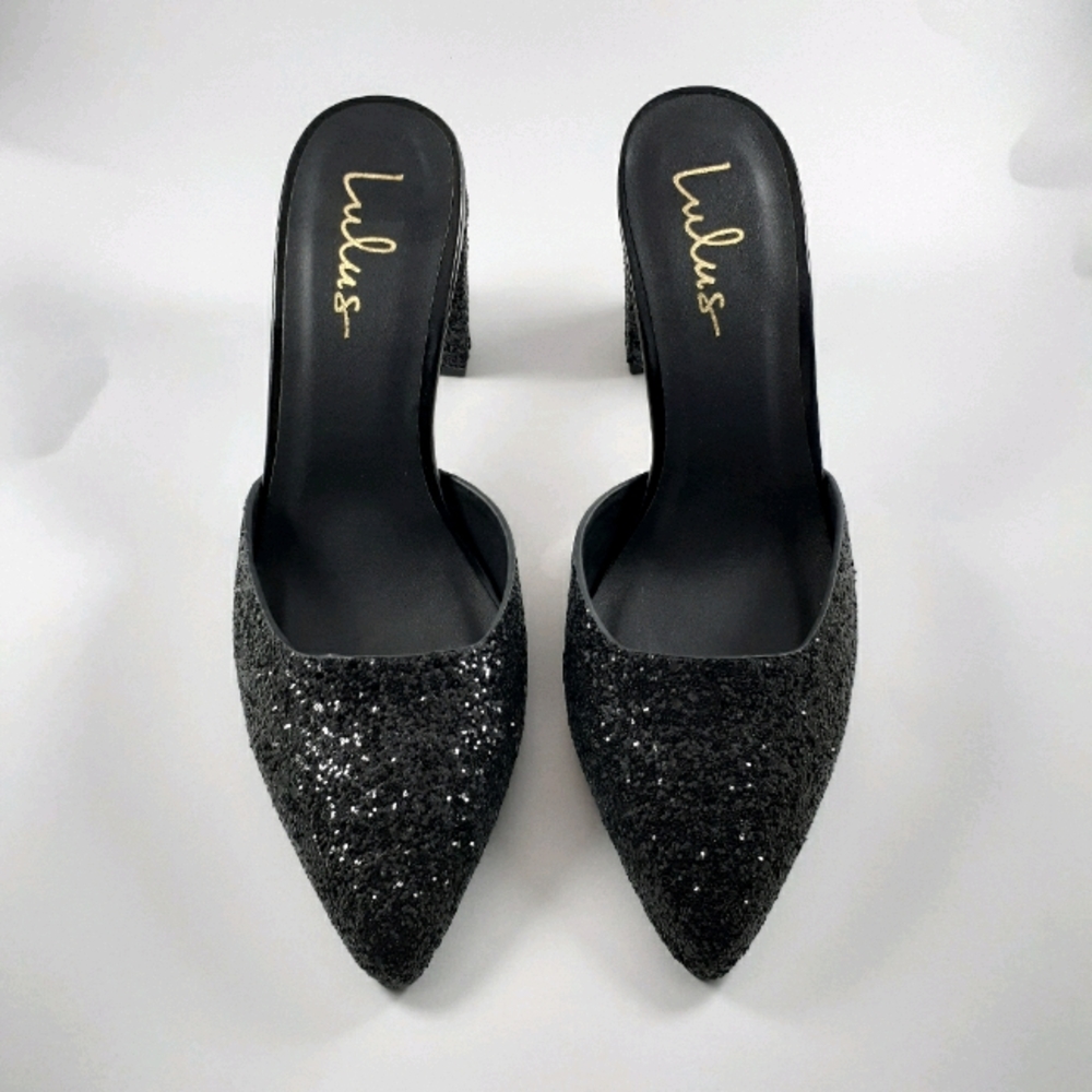Lulu's | Glitter Block Heeled Pointed Toe Mules